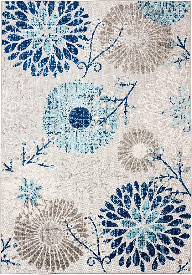 SAFAVIEH Washable Rug Outdoor Cabana Collection - 5'3" x 7'6", Grey & Blue, Non-Shedding & Easy to Clean, Ideal for Patio, Backyard, Mudroom (CBN832F)