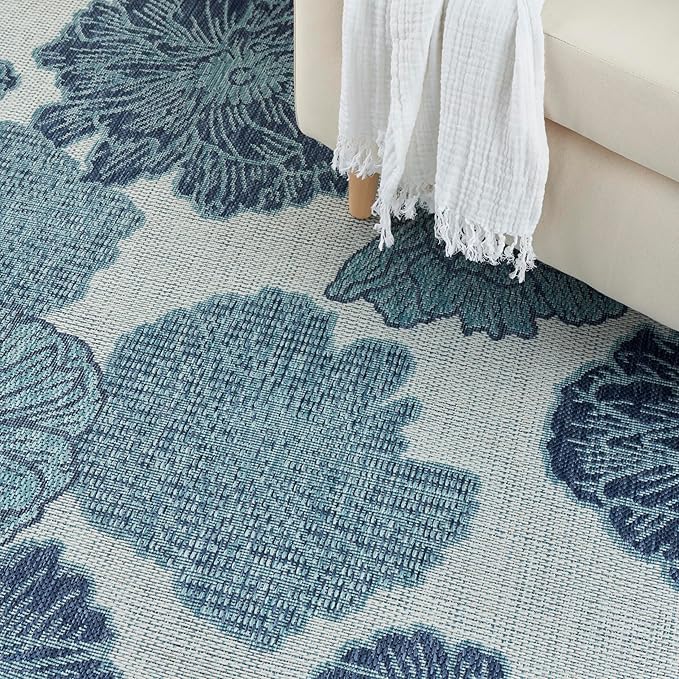 Nourison Garden Oasis Blue 10' x 14' Area Rug - Easy Cleaning, Non Shedding, Bed Room, Living Room, Dining Room, Kitchen (10' x 14')