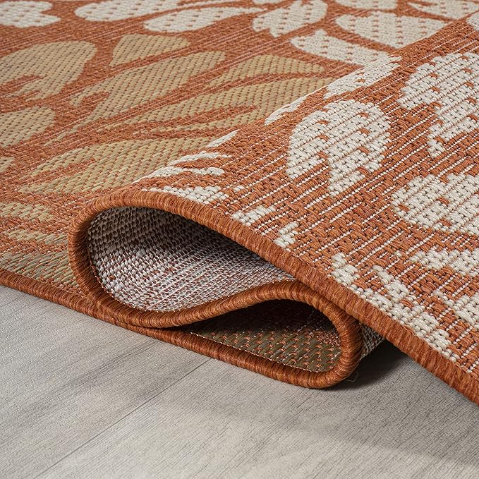 JONATHAN Y Floral Textured Weave Indoor Outdoor Area Rug 4X6 Orange/Cream, Zinnia Modern for Backyard, Patio, Porch, Easy-Cleaning, High Traffic, Pet-Friendly, Non-Shedding (SMB110E-4)