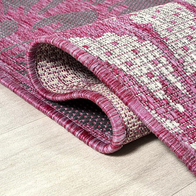 JONATHAN Y Floral Textured Weave Indoor Outdoor Area Rug 9X12 Fuchsia/Light Gray, Zinnia Modern for Backyard, Patio, Porch, Easy-Cleaning, High Traffic, Pet-Friendly, Non-Shedding (SMB110F-9)