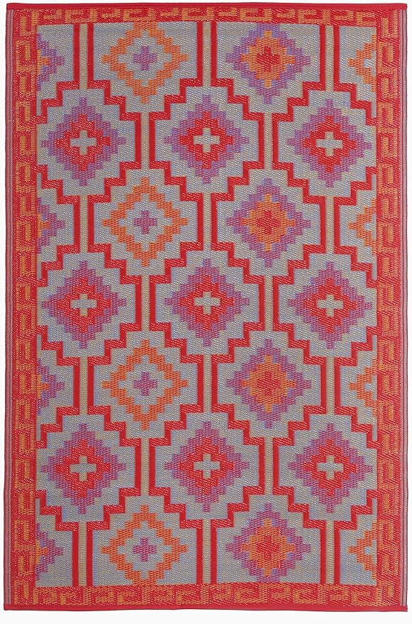 Fab Habitat Outdoor Rug - Waterproof, Fade Resistant, Crease-Free - Premium Recycled Plastic - Vintage Boho Kilim - Large Patio, Deck, Sunroom, Camping, RV - Lhasa - Orange & Violet - 8 x10 ft