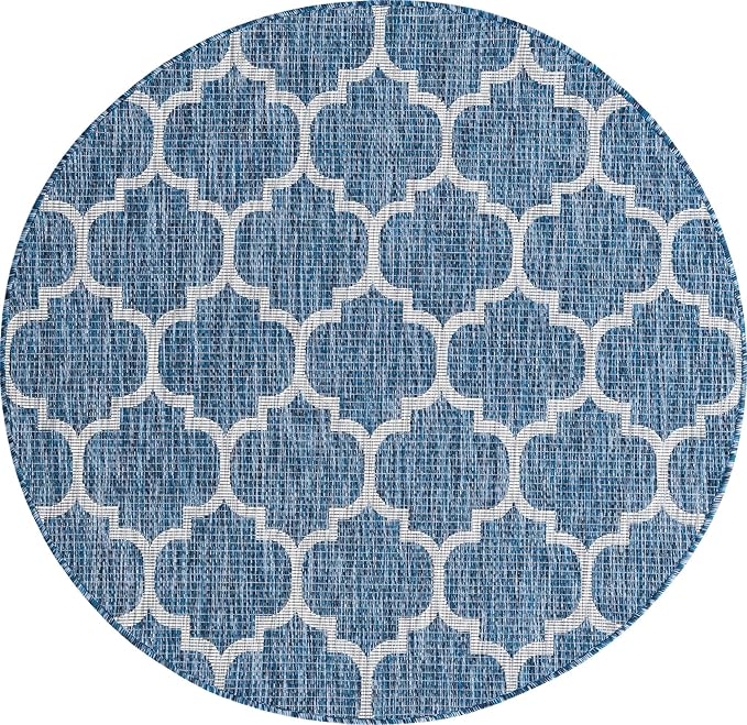Unique Loom Trellis Collection Area Rug-Lattice Design, Moroccan Inspired for Indoor/Outdoor Décor, 5' 0" x 5' 0" Round, Navy Blue/Gray