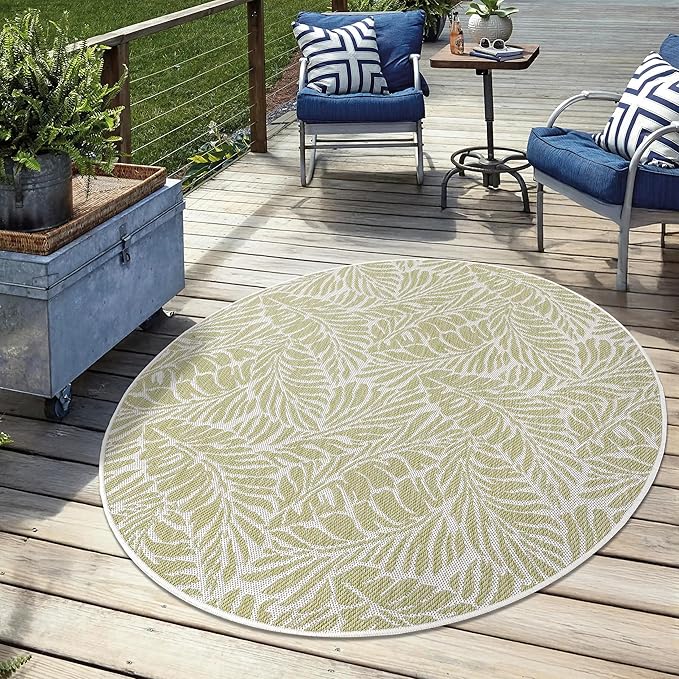 Keen Home Design Terrace Outdoor Area Rug - 63" Round Washable Indoor/Outdoor Rug for Patio, Kitchen, Balcony, Beach, Garden, Deck and Porch, Size: 5'3" Round, Rainforest Green