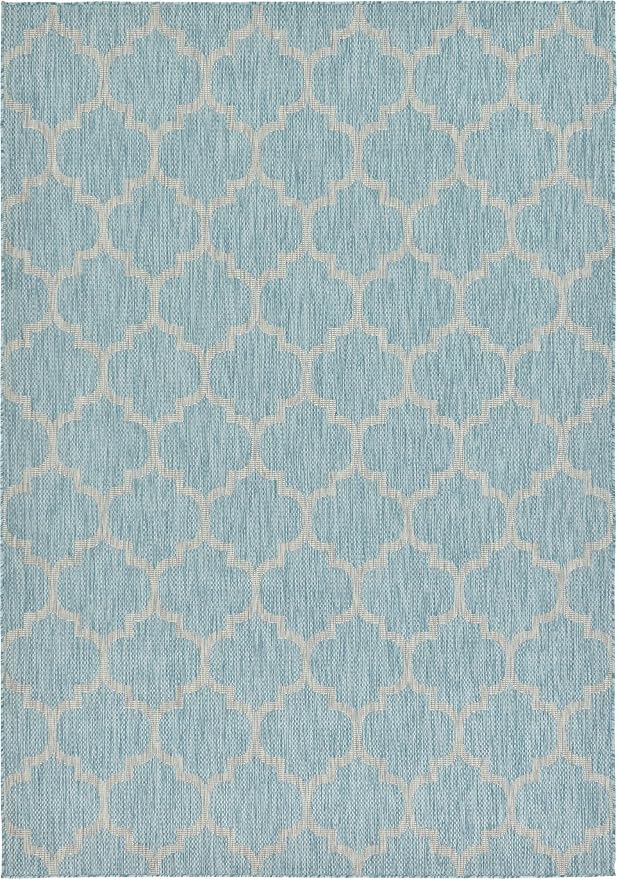 Unique Loom Outdoor Trellis Collection Area Rug (7' 1" x 10' Rectangle, Aquamarine/ Gray)