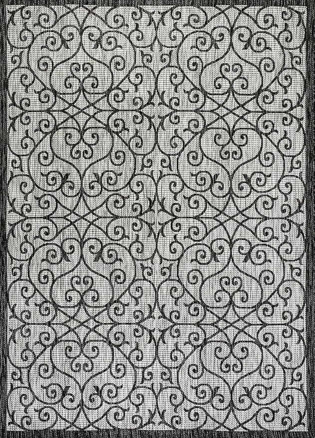 JONATHAN Y Vintage Filigree Indoor Outdoor Area Rug 4X6 Light Gray/Black, Madrid Textured Weave for Backyard, Patio, Porch, Easy-Cleaning, High Traffic, Pet-Friendly, Non-Shedding (SMB107E-4)