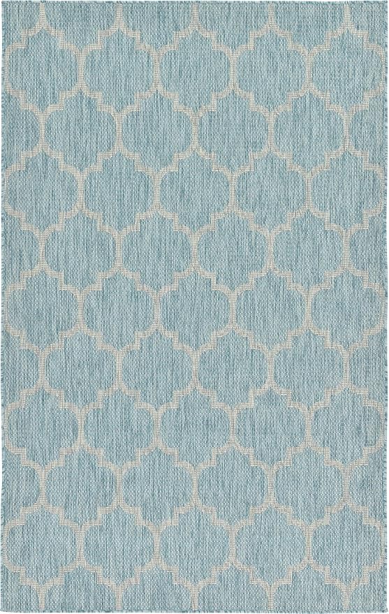 Unique Loom Outdoor Trellis Collection Area Rug (5' 1" x 8' Rectangle, Aquamarine/ Gray)
