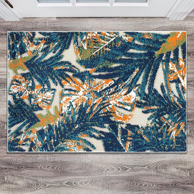 Rugshop Tropical Floral Leaves Indoor/Outdoor Area Rug Durable Polypropylene, Non-Shedding, Easy to Clean, Perfect for Patio, Backyard, Deck and Outdoor Lounge, High Traffic Areas, 2'7" x 4'