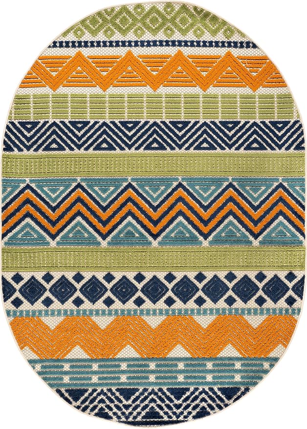 Rugshop Multi Marbella Boho Indoor/Outdoor Oval Area Rug, Machine Washable for Patio, Deck and Living Room 5' x 7' Oval