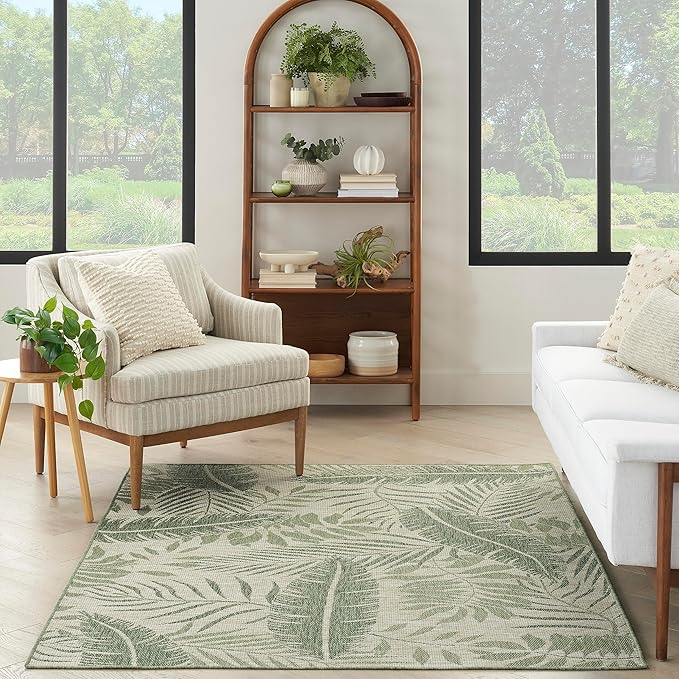Nourison Home Garden Oasis Ivory Green 5' x 7' Area Rug - Easy Clean, Non Shedding, Bed Room, Living Room, Dining Room, Kitchen (5' x 7')