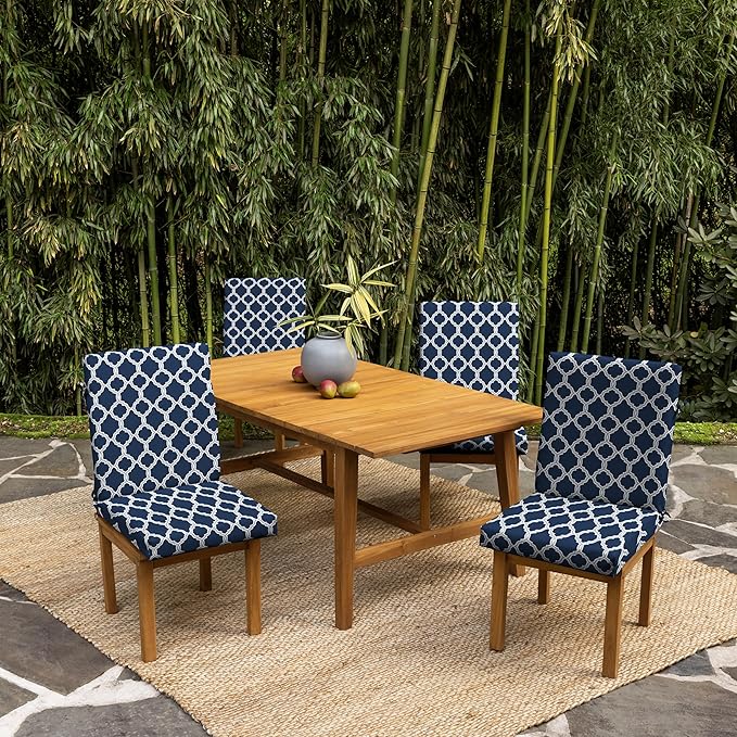 Arden 4-Pack earthFIBER Outdoor Patio Dining Chair Cushion, 20x44, Rain-Proof Seat Pad, Fade-Resistant Outdoor Cushion Sapphire Blue Garden Trellis