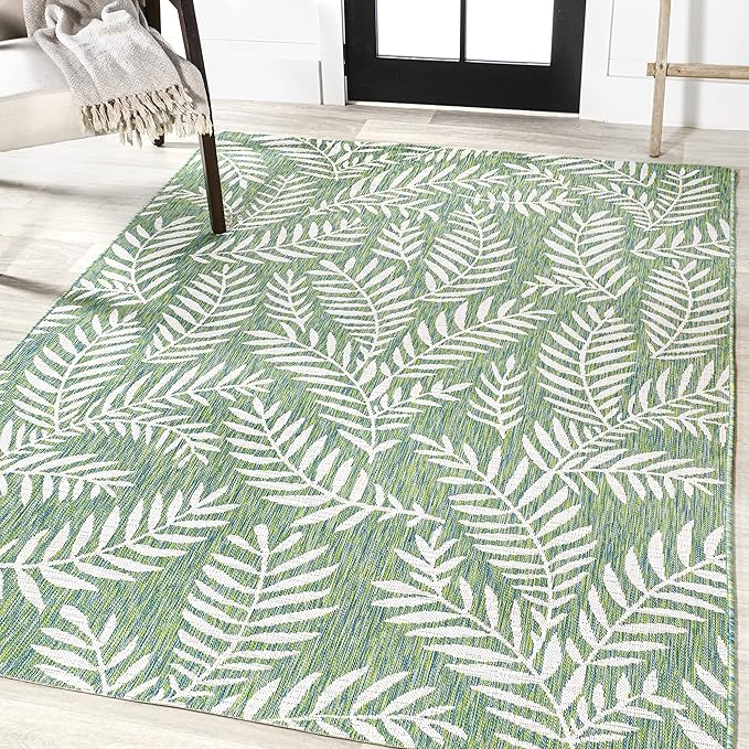 JONATHAN Y Palm Frond Indoor Outdoor Area Rug 5X8 Cream/Green, Nevis for Backyard, Patio, Porch, Easy-Cleaning, High Traffic, Pet-Friendly, Non-Shedding (SMB119G-5)