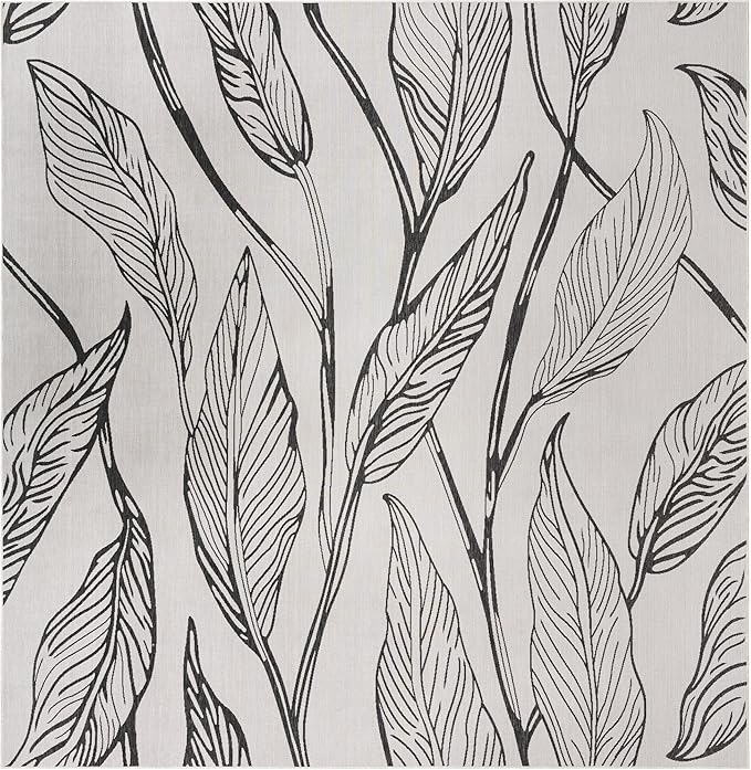 Unique Loom Outdoor Botanical Collection Area Rug - Leaf (13' Square, Charcoal Ivory)