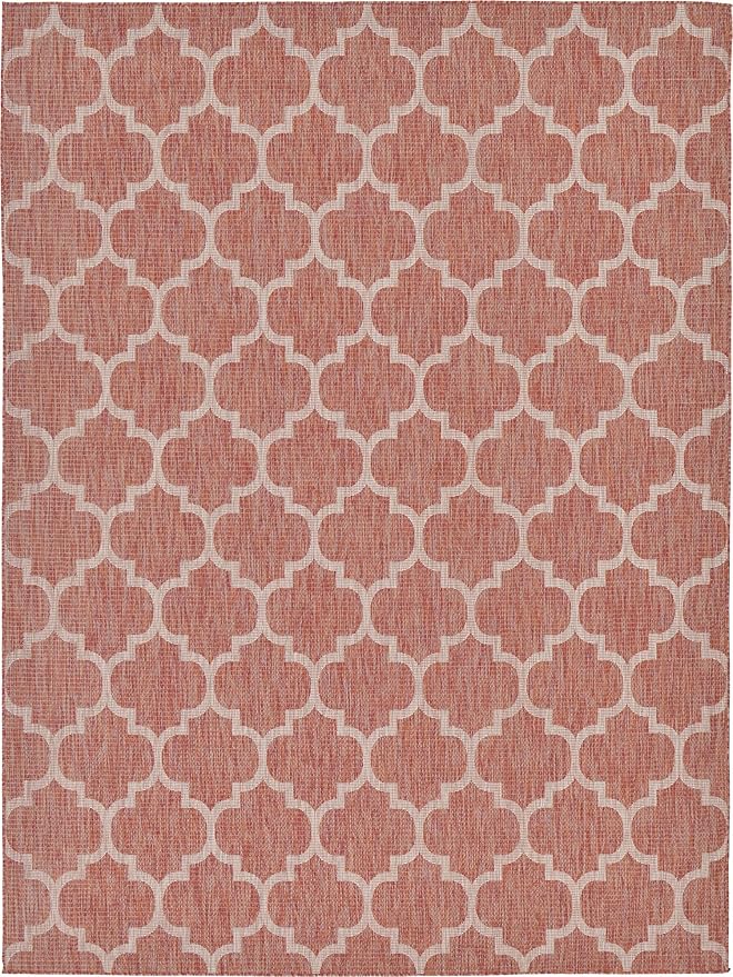 Unique Loom Outdoor Trellis Collection Area Rug (9' x 12' Rectangle, Rust Red/ Ivory)