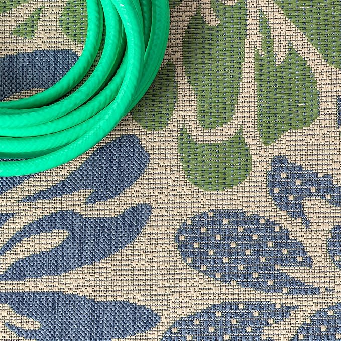 JONATHAN Y Floral Textured Weave Indoor Outdoor Round Area Rug 6 Ft Navy/Green, Zinnia Modern for Backyard, Patio, Porch, Easy-Cleaning, High Traffic, Pet-Friendly, Non-Shedding (SMB110B-6R)