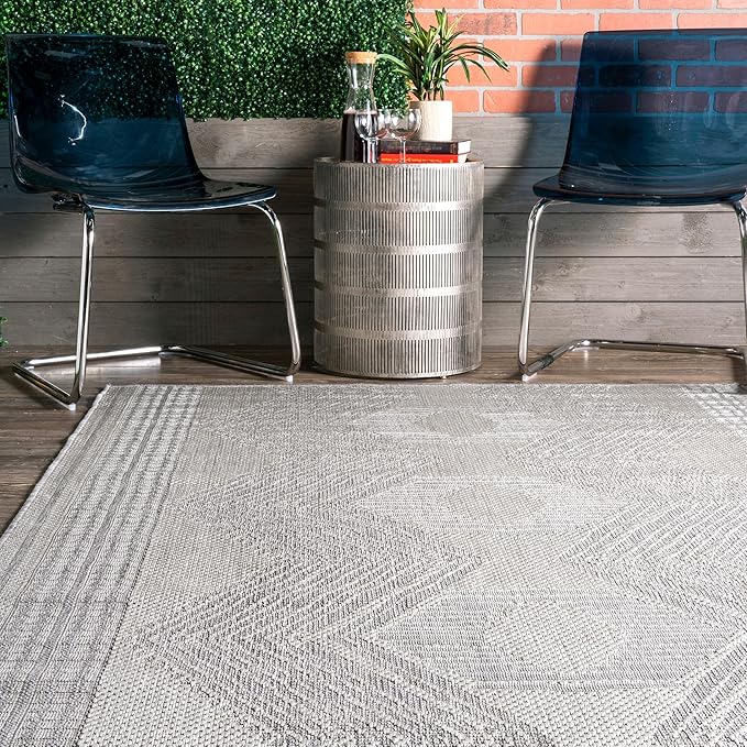 Nuloom Ranya Light Grey/Ivory, 10' x 13', Tribal Geometric, Soft and Cozy, High Traffic, Stain Resistant, Easy Clean, Durable Area Rug for Indoor/Outdoor Patio, Deck, Porch, Garden, Courtyard