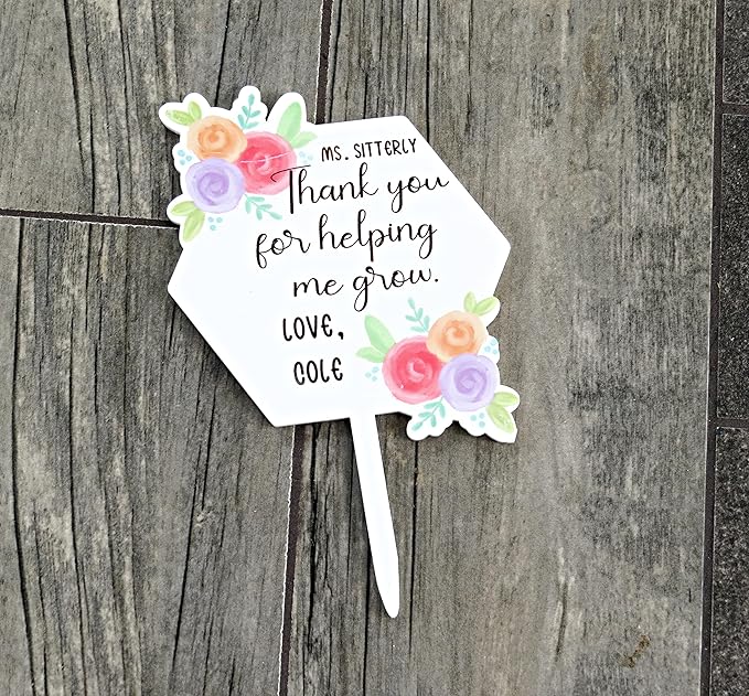 Custom Teacher Plant Stake Gift – Garden Keepsake Sign from Student – Thank You for Helping Me Grow – Indoor Outdoor Decor – Succulent Marker for Pots or Planters