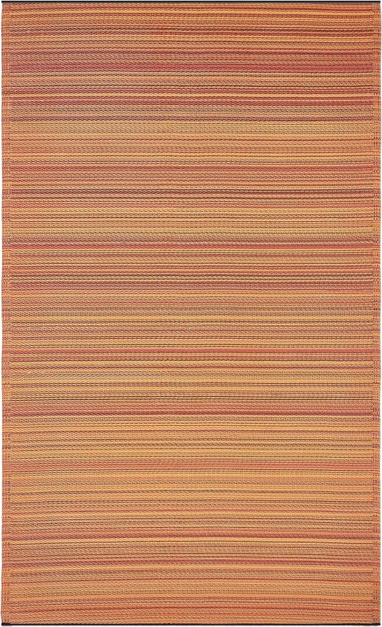 Fab Habitat Stripe Coastal Colorful Outdoor Rug - Waterproof, Crease-Free Fade Resistant, Reversible - Recycled Plastic - Patio Porch Balcony Deck Yard Garden - Cancun Terracotta - 4x6 ft