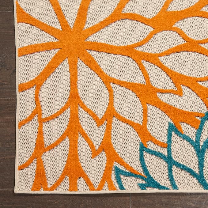 Nourison Home Aloha Indoor/Outdoor Green 6' x 9' Area Rug, Easy Cleaning, Non Shedding, Bed Room, Living Room, Dining Room, Deck, Backyard, Patio (6x9)