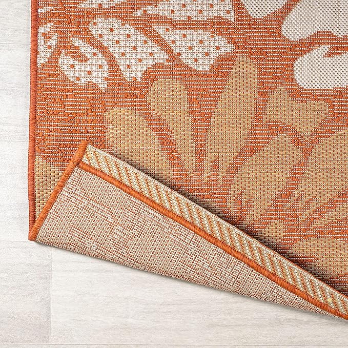 JONATHAN Y Floral Textured Weave Indoor Outdoor Area Rug 9X12 Orange/Cream, Zinnia Modern for Backyard, Patio, Porch, Easy-Cleaning, High Traffic, Pet-Friendly, Non-Shedding (SMB110E-9)