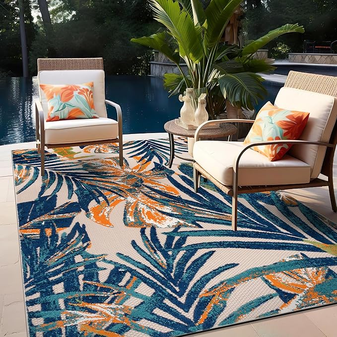 Rugshop Tropical Floral Leaves Indoor/Outdoor 4' X 6' Multi