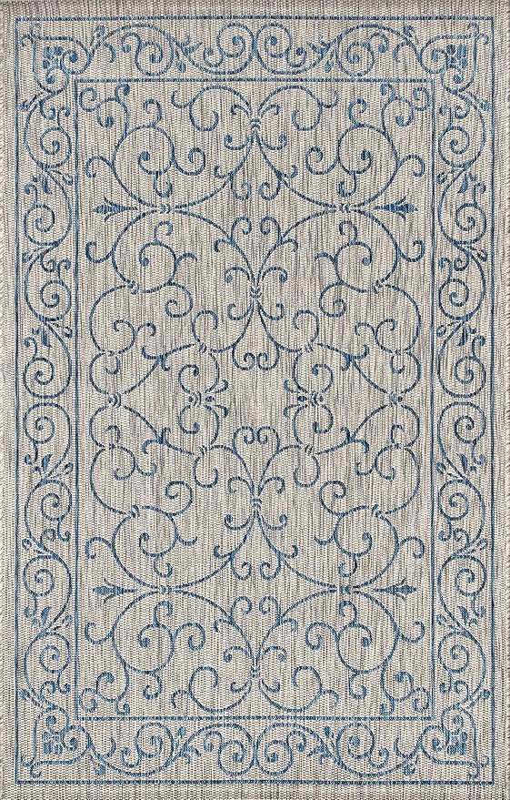 JONATHAN Y Vintage Filigree Indoor Outdoor Area Rug 8X10 Gray/Navy, Charleston Textured Weave for Backyard, Patio, Porch, Easy-Cleaning, High Traffic, Pet-Friendly, Non-Shedding (SMB106C-8)