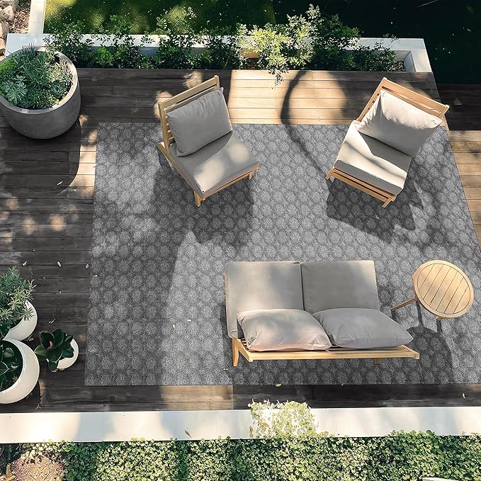 Garland Rug Garden Trellis 9 ft. x 12 ft. Indoor/Outdoor Area Rug Outdoor Waterproof Rug for Patio, Camping Rugs, RV, Porch, Deck, Camper, Balcony, Backyard for High-Traffic Areas, Heather Gray