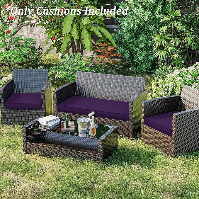 3 Pack Outdoor Replacement Cushions,36L x 18W x 3H,18L x 18W x 3H inch, High-Elastic Replacement Sponge for 4-Seater Water-Resistant Patio/Sofa with Removable Covers (Purple)