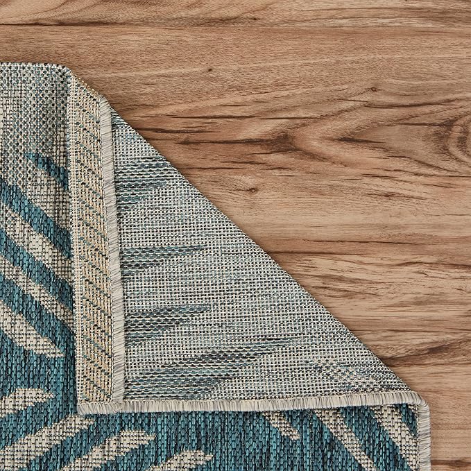 LR Home Captiva 5x7 Indoor/Outdoor Area Rug for Home Decor | Coastal Palm Leaf Carpet for Living Room, Bedroom, Playroom, Patio, Garden | Modern Farmhouse Rug | Blue/Beige
