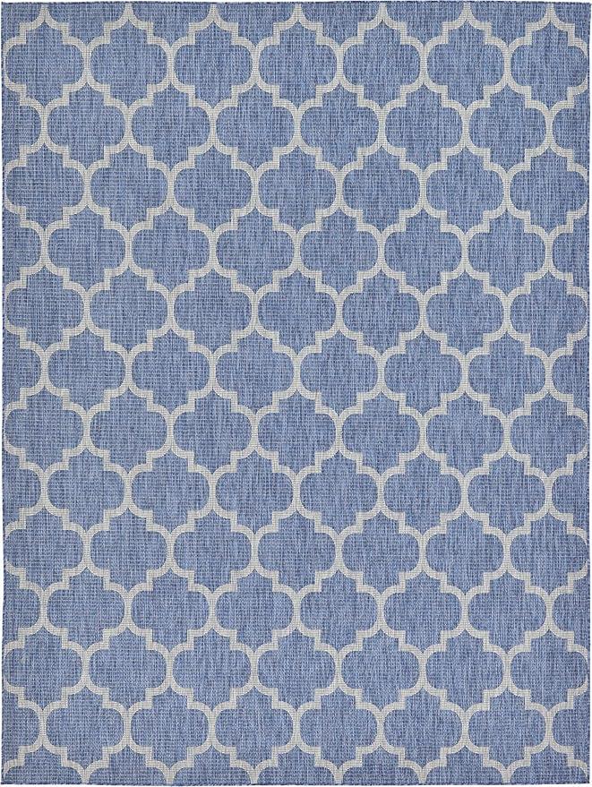 Unique Loom Outdoor Trellis Collection Area Rug (9' x 12' Rectangle, Navy Blue/ Ivory)