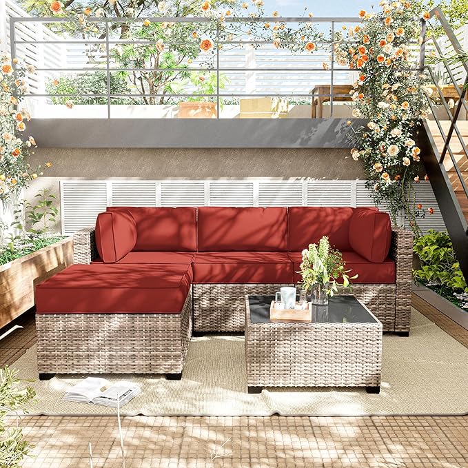 Patio Furniture Cushions, Replacement Outdoor Cushions for 4-Seat Patio Furniture, Waterproof Cushions for Outdoor Sectional Sofa Couch, Terra Red
