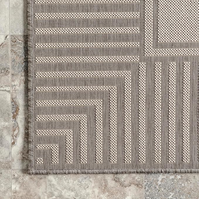 Nuloom Asha Light Grey/Ivory, 4' x 6', Casual, Striped Border, Soft and Cozy, High Traffic, Stain Resistant, Easy Clean, Durable Area Rug for Indoor/Outdoor Patio, Deck, Porch, Garden, Courtyard