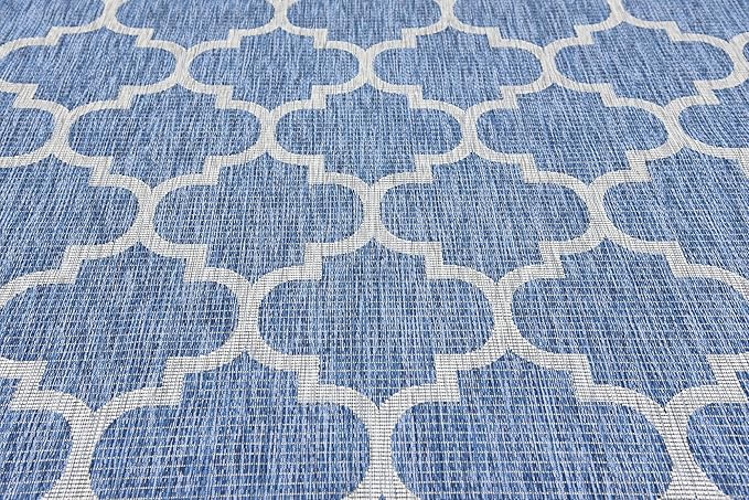 Unique Loom Outdoor Trellis Collection Area Rug (9' x 12' Rectangle, Navy Blue/ Ivory)