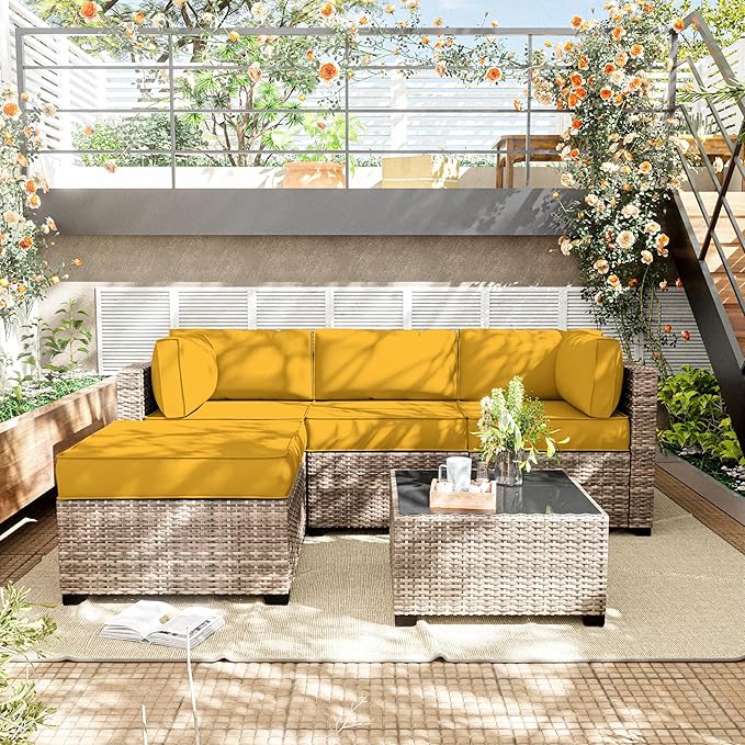 Patio Furniture Cushions, Replacement Outdoor Cushions for 4-Seat Patio Furniture, Waterproof Cushions for Outdoor Sectional Sofa Couch, Yellow