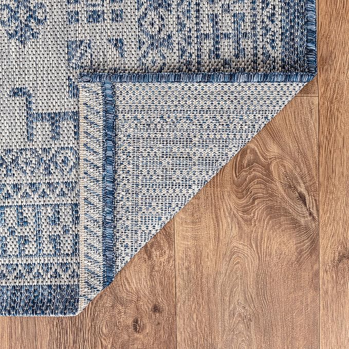 Keen Home Design Terrace Outdoor Area Rug - 63" Round Washable Indoor/Outdoor Rug for Patio, Kitchen, Balcony, Beach, Garden, Deck and Porch, Size: 5'3" Round, Force Navy