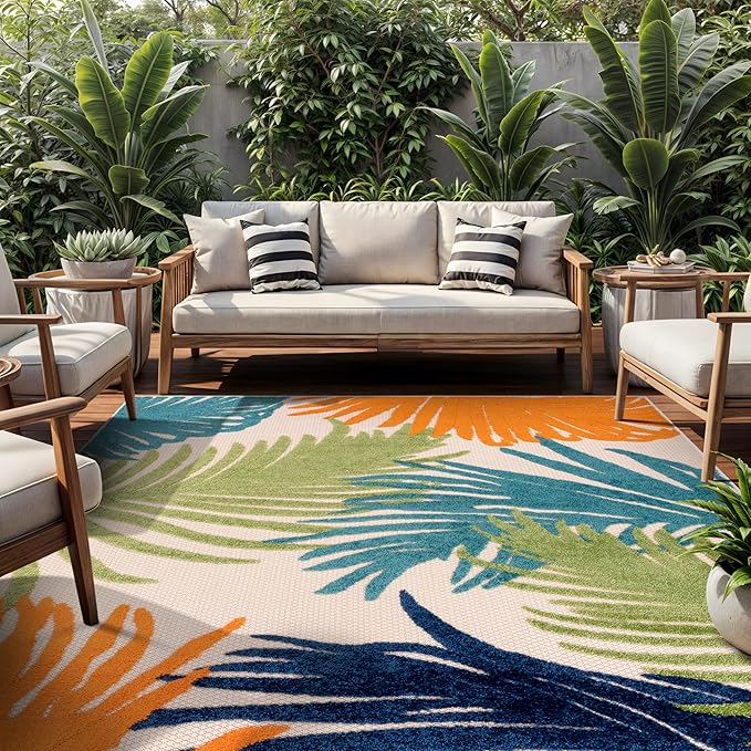 Rugshop Multi Lucca Contemporary Floral Indoor/Outdoor Area Rug Durable Polypropylene, Weather Resistant, Easy Maintenance, Perfect for Patio, Backyard, Deck and Outdoor Lounge 6'6" x 9'