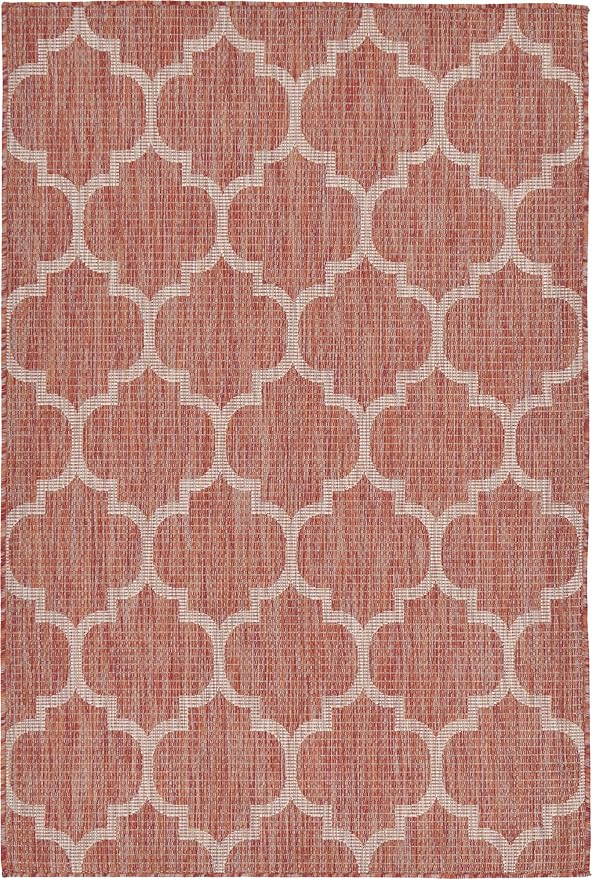 Unique Loom Outdoor Trellis Collection Area Rug (4' 1" x 6' 1" Rectangle, Rust Red/ Ivory)