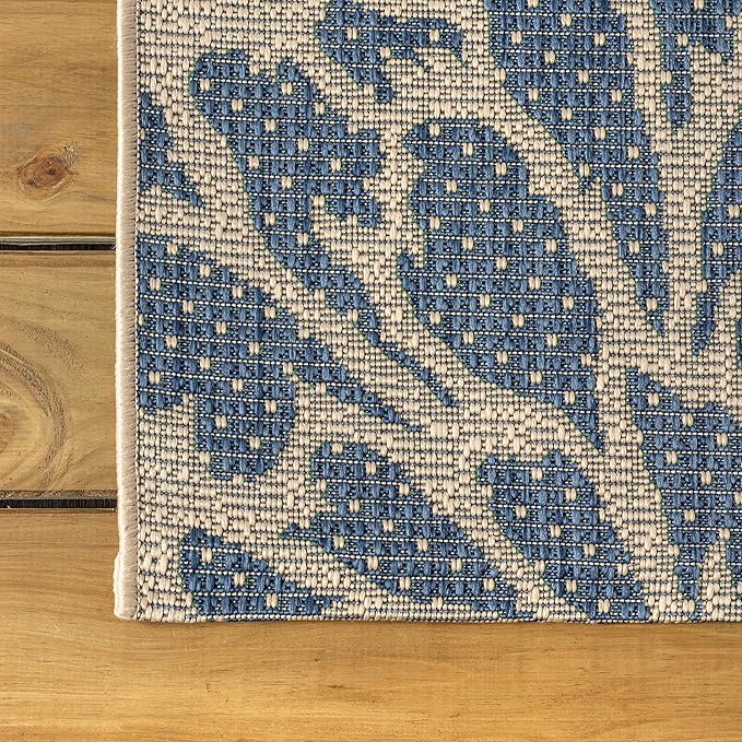 JONATHAN Y Floral Textured Weave Indoor Outdoor Area Rug 3X5 Navy/Green, Zinnia Modern for Backyard, Patio, Porch, Easy-Cleaning, High Traffic, Pet-Friendly, Non-Shedding (SMB110B-3)