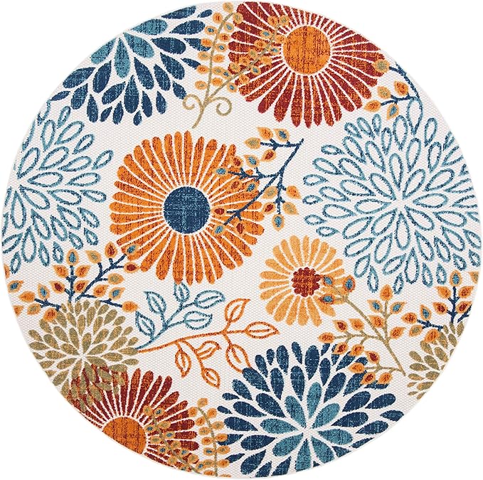 Safavieh Washable Rug Outdoor Cabana Collection - 10' Round, Cream & Red, Non-Shedding & Easy to Clean, Ideal for Patio, Backyard, Deck, Mudroom (CBN832A)
