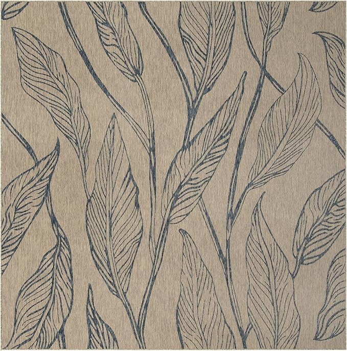 Unique Loom Outdoor Botanical Collection Area Rug - Leaf (10' 8" Square Light Gray/Ivory)
