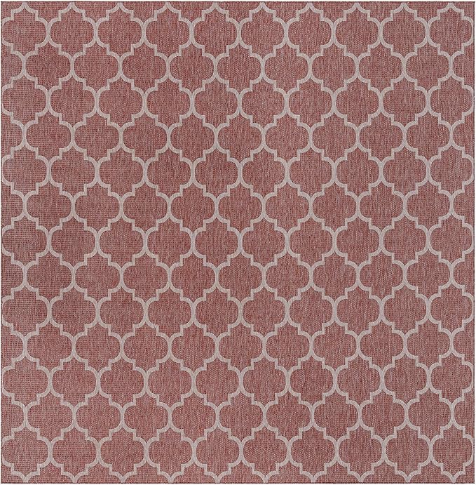 Unique Loom Outdoor Trellis Collection Area Rug - Trellis (Square 13' 0" x 13' 0", Rust Red/ Ivory)