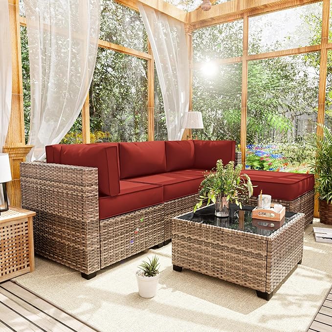 Patio Furniture Cushions, Replacement Outdoor Cushions for 4-Seat Patio Furniture, Waterproof Cushions for Outdoor Sectional Sofa Couch, Terra Red