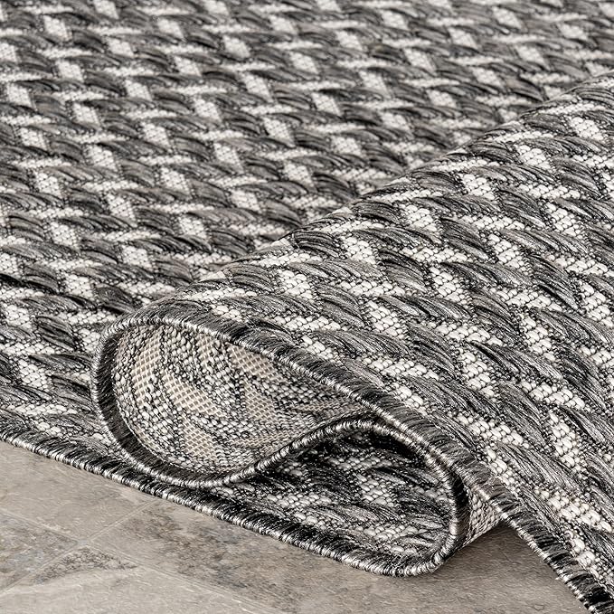 Nuloom Outdoor Performance Camryn Grey/Ivory, 9'6" x 12', Herringbone, Soft, High Traffic, Stain Resistant, Easy Clean, Durable Area Rug for Indoor/Outdoor Patio, Deck, Porch, Garden, Courtyard