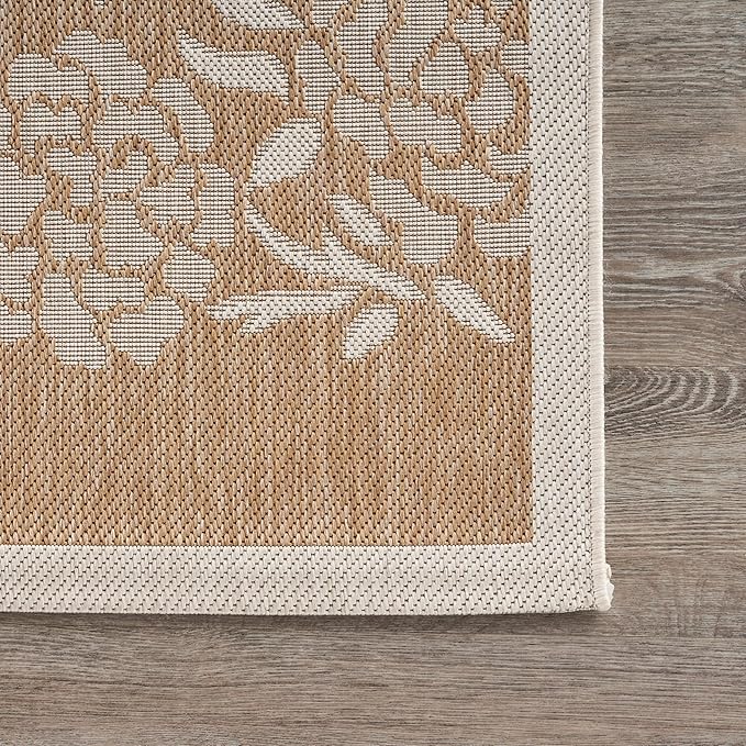 LR Home 8x10 Indoor/Outdoor Area Rug for Home Decor | Tropical Flamingo Large Size Carpet for Living Room, Bedroom, Playroom, Patio, Garden | Modern Farmhouse Rug | Beige/Tan