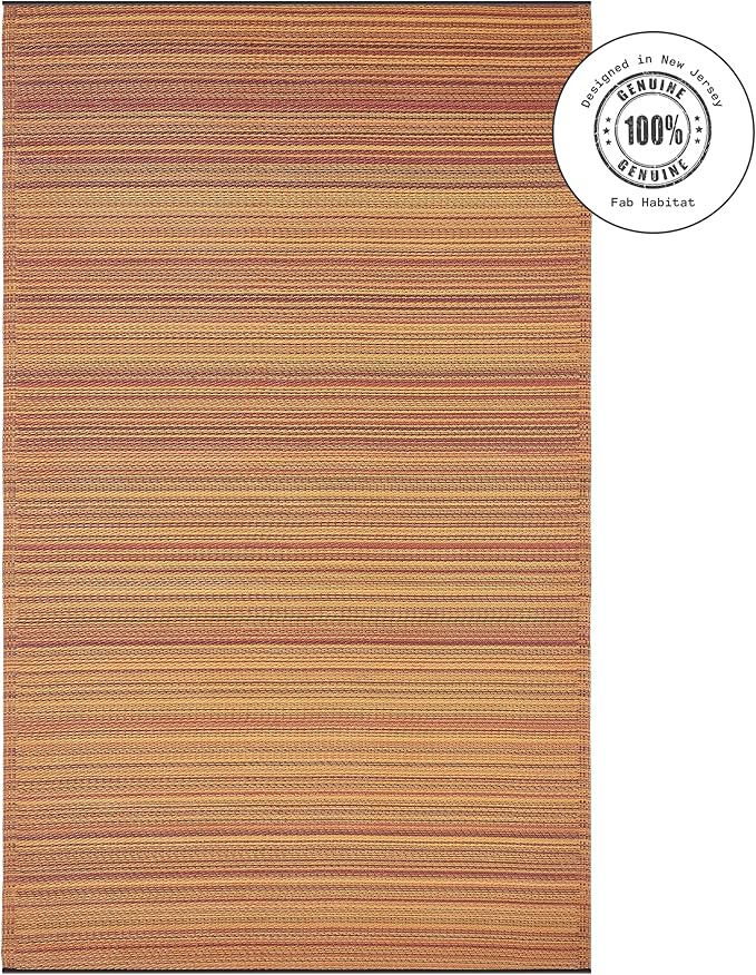 Fab Habitat Stripe Coastal Colorful Outdoor Rug - Waterproof, Crease-Free Fade Resistant, Reversible - Recycled Plastic - Patio Porch Balcony Deck Yard Garden - Cancun Terracotta - 5x8 ft