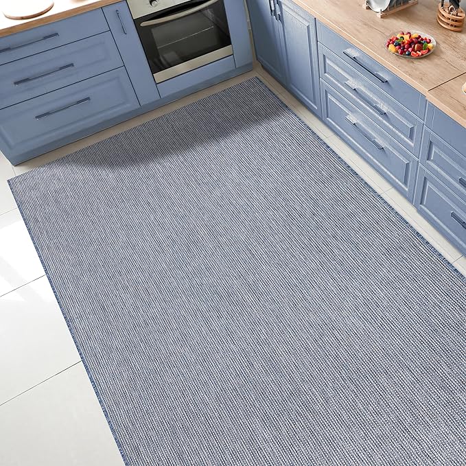 Keen Home Design Terrace Outdoor Area Rug - 46"x67" Washable Indoor/Outdoor Rug for Patio, Kitchen, Balcony, Beach, Garden, Deck and Porch, Size: 3'10" x 5'7", Solid Navy