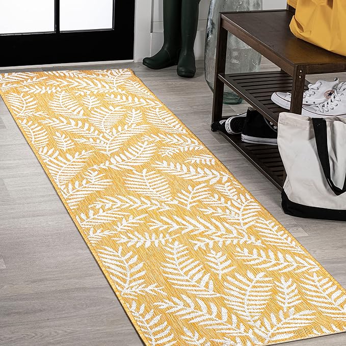 JONATHAN Y Palm Frond Indoor Outdoor Runner Rug 2X8 Yellow/Cream, Nevis for Backyard, Patio, Porch, Easy-Cleaning, High Traffic, Pet-Friendly, Non-Shedding (SMB119C-28)