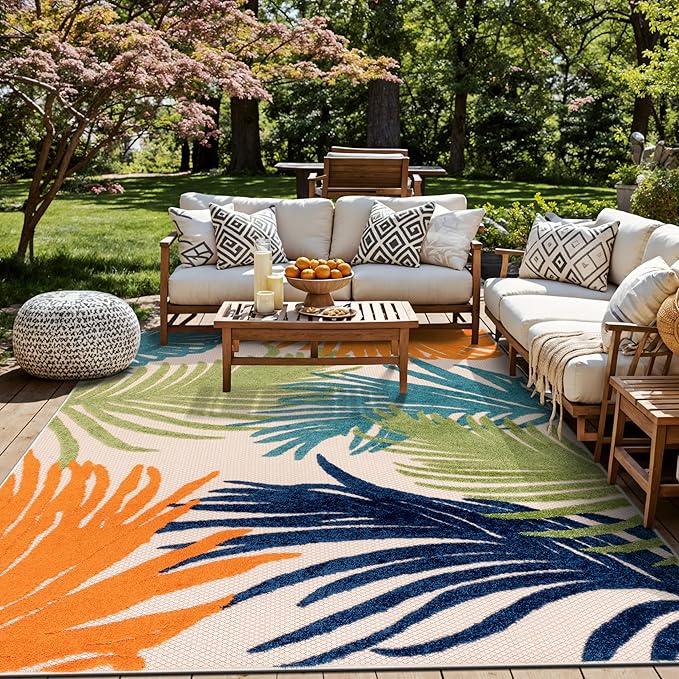 Rugshop Multi Lucca Contemporary Floral Indoor/Outdoor Area Rug Durable Polypropylene, Weather Resistant, Perfect for Patio, Backyard, Deck and Outdoor Lounge, High Traffic Areas 7'10" x 10'
