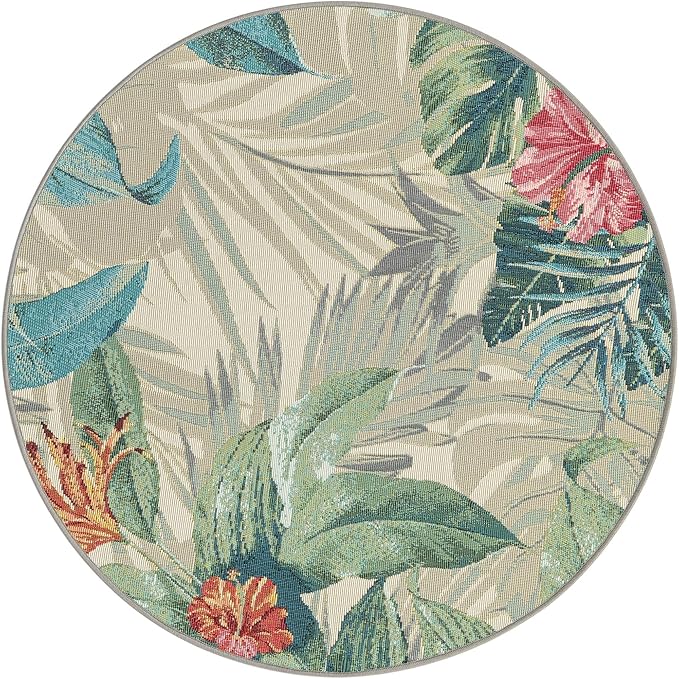 Unique Loom Outdoor Botanical Collection Area Rug - Kula (3' 1" Round, Multi/ Gray)