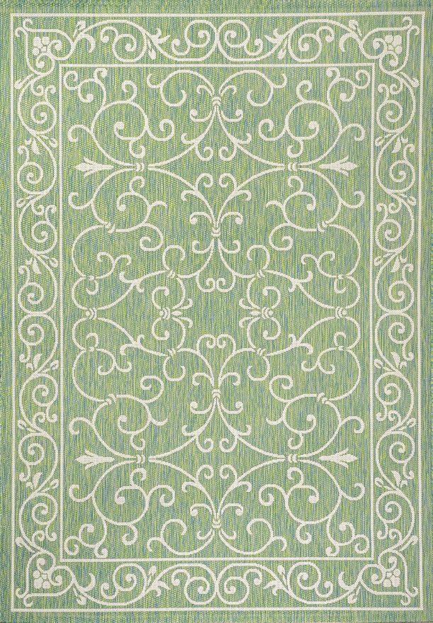JONATHAN Y Vintage Filigree Indoor Outdoor Area Rug 9X12 Green/Ivory, Charleston Textured Weave for Backyard, Patio, Porch, Easy-Cleaning, High Traffic, Pet-Friendly, Non-Shedding (SMB106K-9)