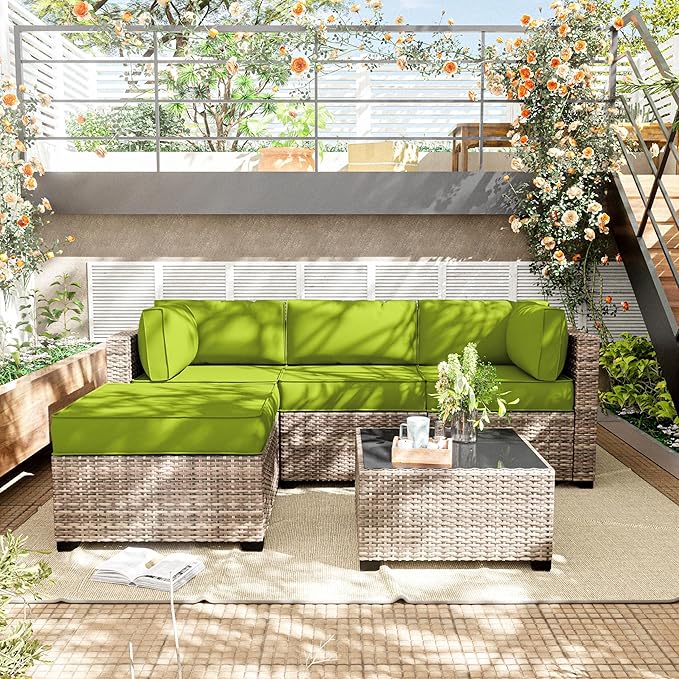 Patio Furniture Cushions, Replacement Outdoor Cushions for 4-Seat Patio Furniture, Waterproof Cushions for Outdoor Sectional Sofa Couch, Grass Green